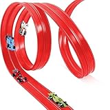 Autorennbahn 5M, Rennbahn Kinder 3 4 5 6 Jahre,Inklusive 4 Autos Flexible Rennstrecke Auto Rennbahn Spielzeug Autobahn Kinder Rollt Auf Tragbare Dual Rennstrecke Rampen für 1/64th Autos für Alter 3+