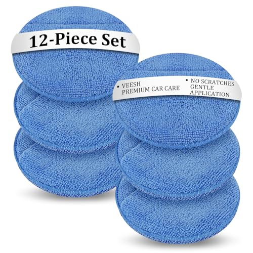 vsshe 12 Pcs Car Polishing Pads Microfiber Car Detailing Pads Reusable Wax Applicator Pad Cars Polishing Sponge with Finger Cots for Cleaning Automobile Glass Metal Home Workshop Use