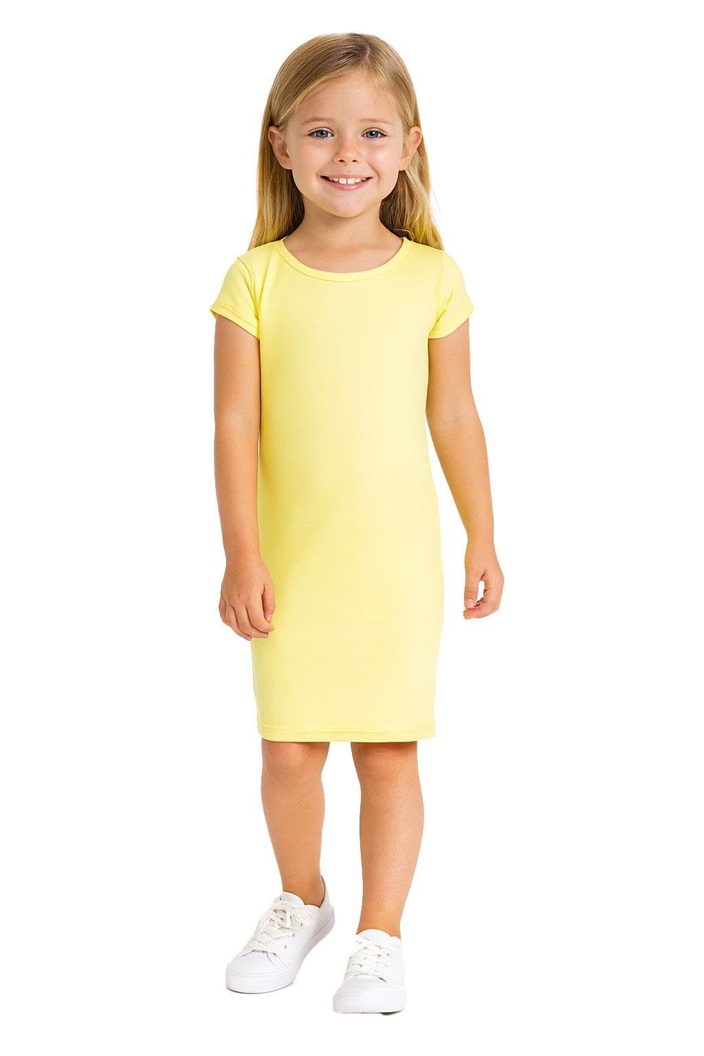 A2Z 4 Kids Girls Dresses Plain Short Sleeves Cap Slim - New Midi Dress Lemon 5-6