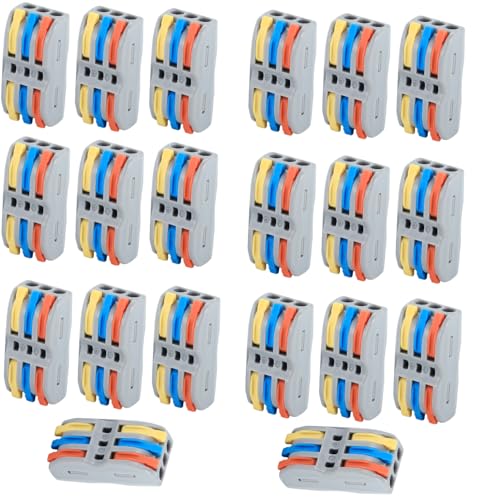 Image of ZIVIK 3 in 3 Out Mini Compact Wire Connectors With Test Hole, 20 PcsCompact Lever Cable Nut Jointner, Universal Quick Wiring Cable Connection Push-in Conductor, Cable Conductor Clamp (20, 3 In 3 Out)