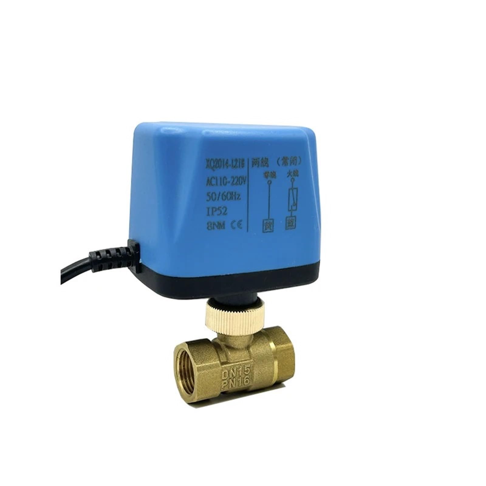 Vanne à bille électrique en laiton 12V DC DN15 normalement ouverte à 2 voies