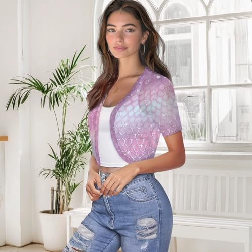 Image of Womens Short Sleeve Bolero Shrug Open Front Knit Cropped Cardigan Shoulder Cover for Dress Cute Casual Knit Cover Up
