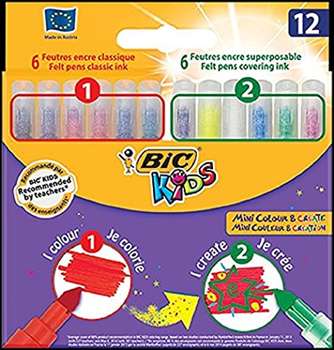 Bic Kids - Colour & Create - 6 feutres encre classique + 6 feutres encre superposable - Couleurs assorties - Offre Spéciale 10+2 Gratuits Cover