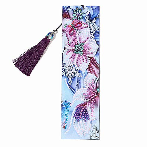 HEEPDD Bookmark, Flower DIY Full Special Shaped Drill Number Kit Book Mark with Tassel for Art Craft Decor Kids Adults