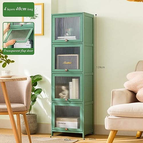 Armadietto portaoggetti in bambù con ripiani trasparenti e rotelle, autoportante, torre in lino per casa, ufficio, cucina, soggiorno, camera da letto, garage, elegante e funzionale