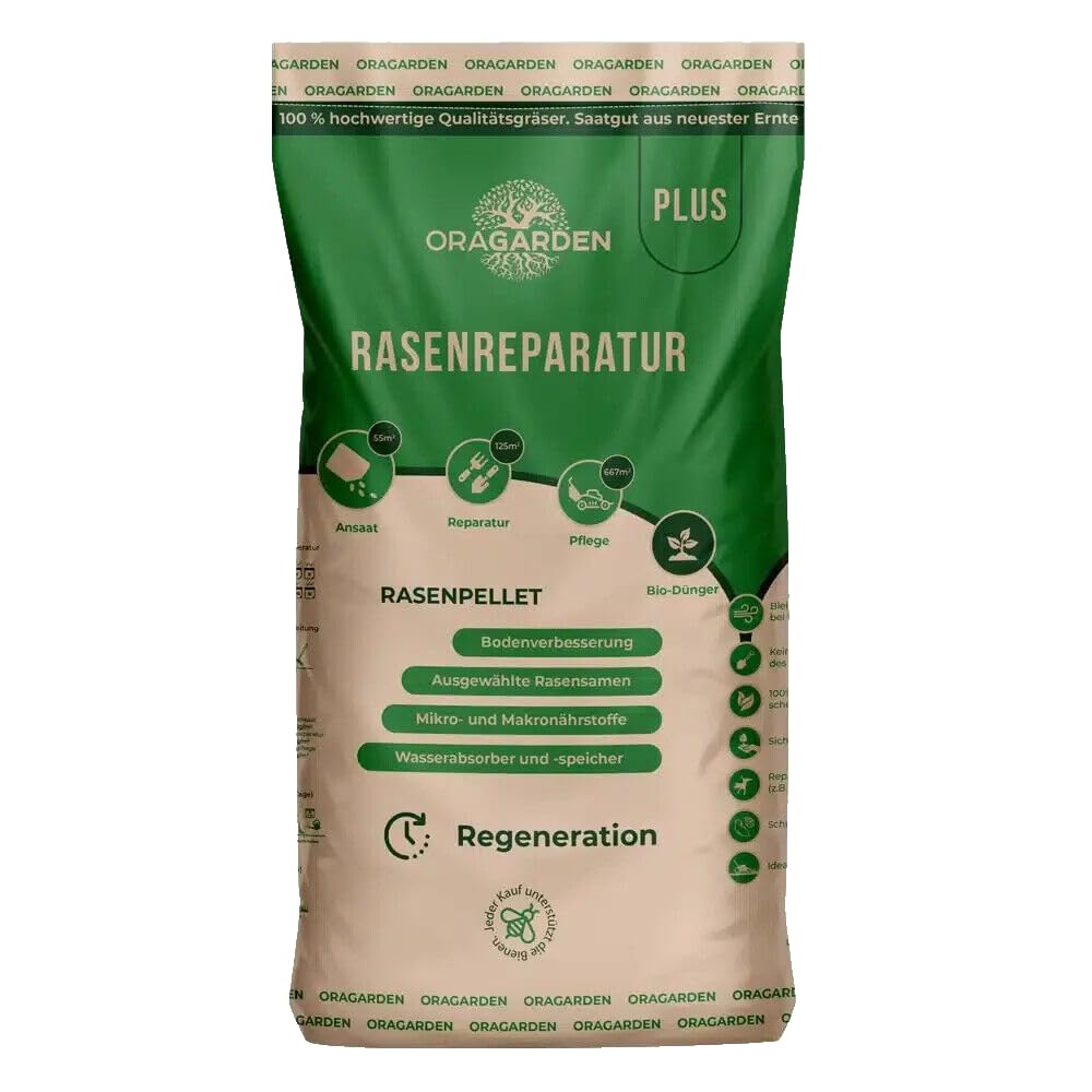 ummantelte Rasenpellets Regenerationsrasen für Schnellkeimenden – Rasensamen für Robusten und Widerstandsfähigen Rasen Plus (10 kg)