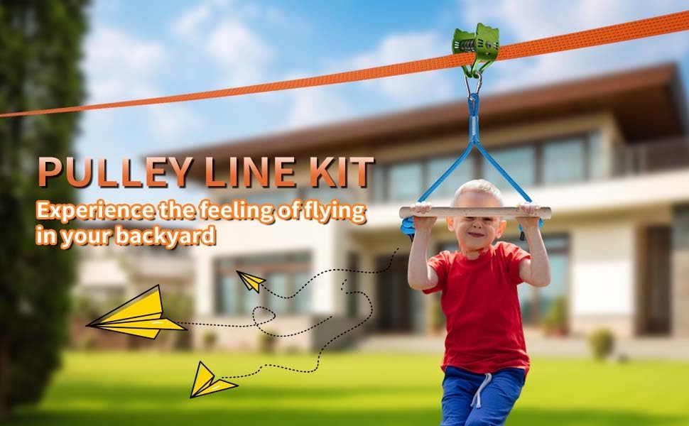 Image of Kids Zipline Cat Pulley, Ninja Slackline Slider with Brake Stopper | Smooth & Silky, Quick Setup, Children Toys, Backyard, Outdoor Playground Fitness Equipment, CPSC Approval