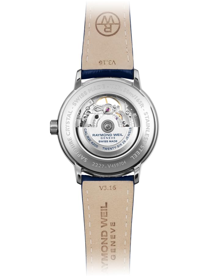RAYMOND WEIL Maestro Men's Automatic Watch, Visible Balance Wheel, Salmon Pink Dial, Roman Numerals, Stainless Steel, Blue Leather Strap 40mm (Model: 2227-STC-00808)4