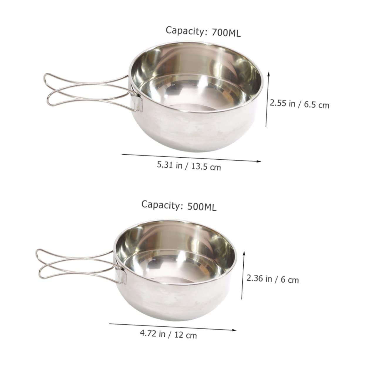 Sosoport Foldable Camping Bowl with Handle Portable Stainless Steel Bowl Set for Hiking Bbq Outdoor