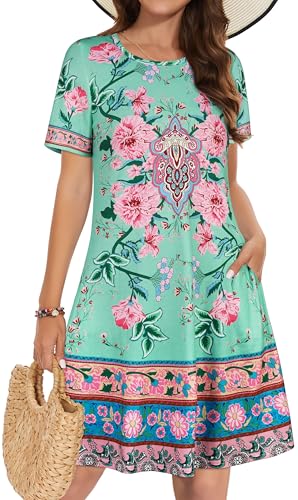 Image of Summer Dresses for Women Casual Tshirt Short Sleeve Floral Sundress Beach Cover Ups with Pockets 2026
