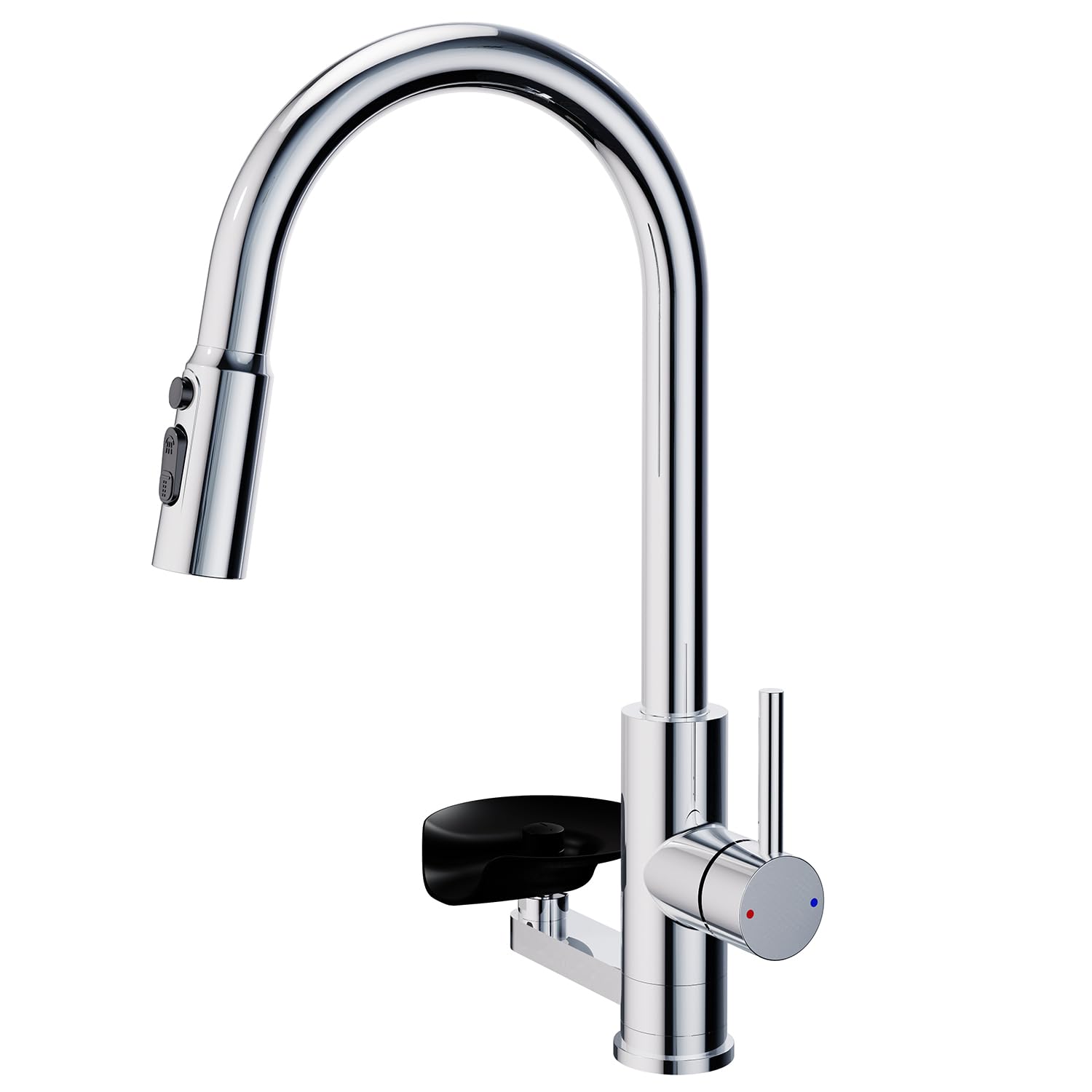 ZQFHSX Kitchen Sink Tap with Cup Washer Single Handle 3 Modes Pull Down Spray Head Taps High Arc Faucet Glass Rinser fit 1 or Hole Sinks Chrome