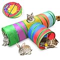 ERKOON 3-Way Cat Tunnel, Cat Toy Rabbit Tunnel, 25cm Colorful Collapsible Cat Rabbit Tunnel Tube with Funny Cat Pompon Maze House for Cat, Rabbit, Guinea Pigs, Hamster, Kitten, Puppy ect Small Animals