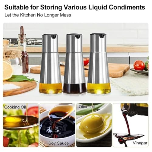 Image of 2-Pieces Olive Oil Dispenser Bottle | Glass & Stainless Steel Cruet with Drip-Free Spout | Perfect for Cooking Oil, Vinegar & Dressings | Leak-Proof Pourer for Kitchen, Home & Restaurant Use (310ML)