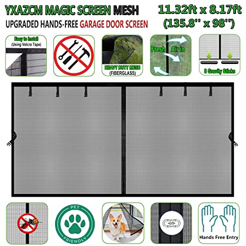 Image of Magnetic Garage Door Screen 11x8ft for 1 Car, Doors Durable Fiberglass Heavy Duty Mesh Magnetic Net, Pets Friendly Retractable for Carport Garage Patio Porch (Black, 11x8ft)