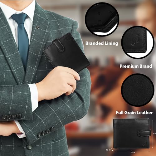 Mens RFID Blocking Contactless Card Protection Billfold Wallet Premium Veg Tanned Leather 840 Black3