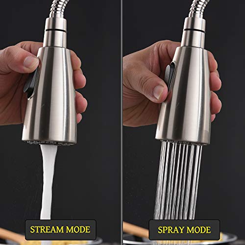 Hotis 3 Hole Pull Out Prep Sprayer Stainless Steel Single Handle Pull Down Kitchen Faucet, Sink Faucet Brushed Nickel Kitchen with Side Single Handle and Soap Dispenser