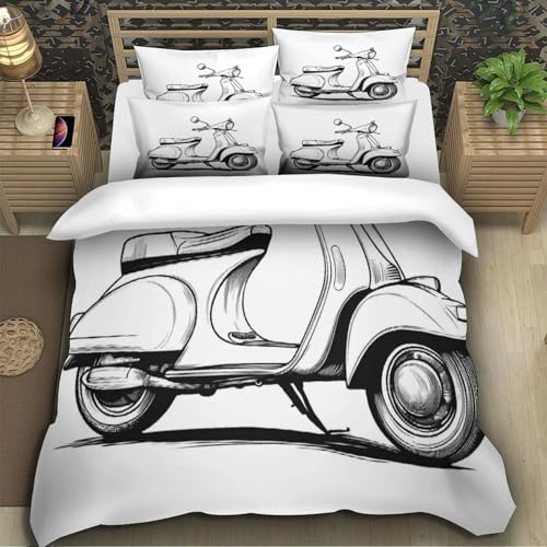 Housse de couette scooter vintage imprimé 3D en microfibre résistante haute couture