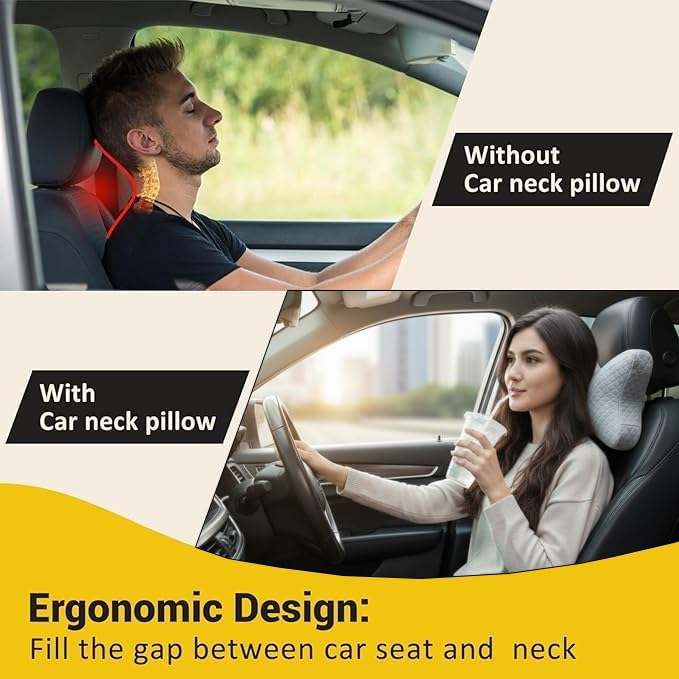 Image of Car Neck Rest Pillow | Ultrasoft Pillow for Comfortable Car Rides |Headrest Pillow Pack of 2 | Memory Foam| Best for Long & Short Travel |Memory Foam Car Seat Head Rest Pillow for Neck Grey