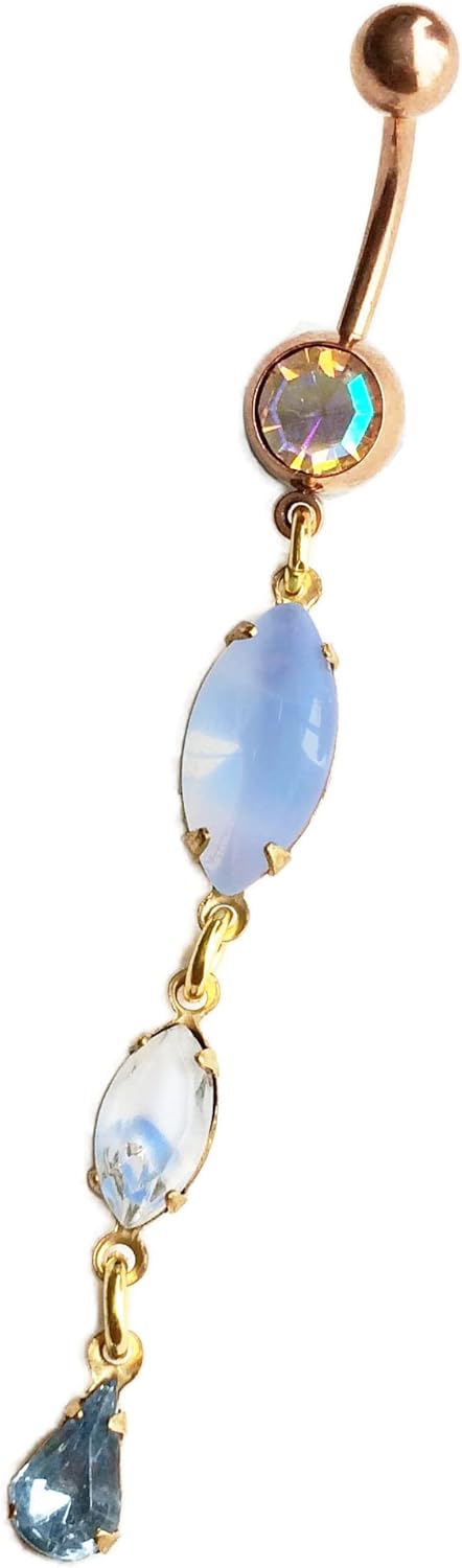 rose gold belly ring, opal belly ring, blue belly ring, lapis, opal, Belly button ring, bellybutton ring, dangle belly ring