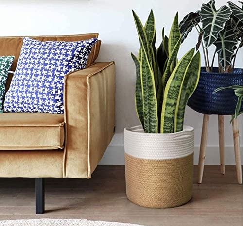 SJILPV Faltbarer Pflanzenkorb, Gewebter Wäschekorb mit Griff, dekorativer Aufbewahrungskorb für Wohnzimmer, Universell für Kinderzimmer oder Bad, Wäschesammler aus Stoff Baumwollseil Cover