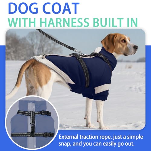 Image of MIGOHI Snowproof Dog Jacket with Harness,in a Chilly Day,S,NavyBlue | Reflective Small Dog Coat with Sleeves Waterproof Fleece Winter Puffer Jacket for Dogs,Turtleneck Puppy Coats for Outdoor