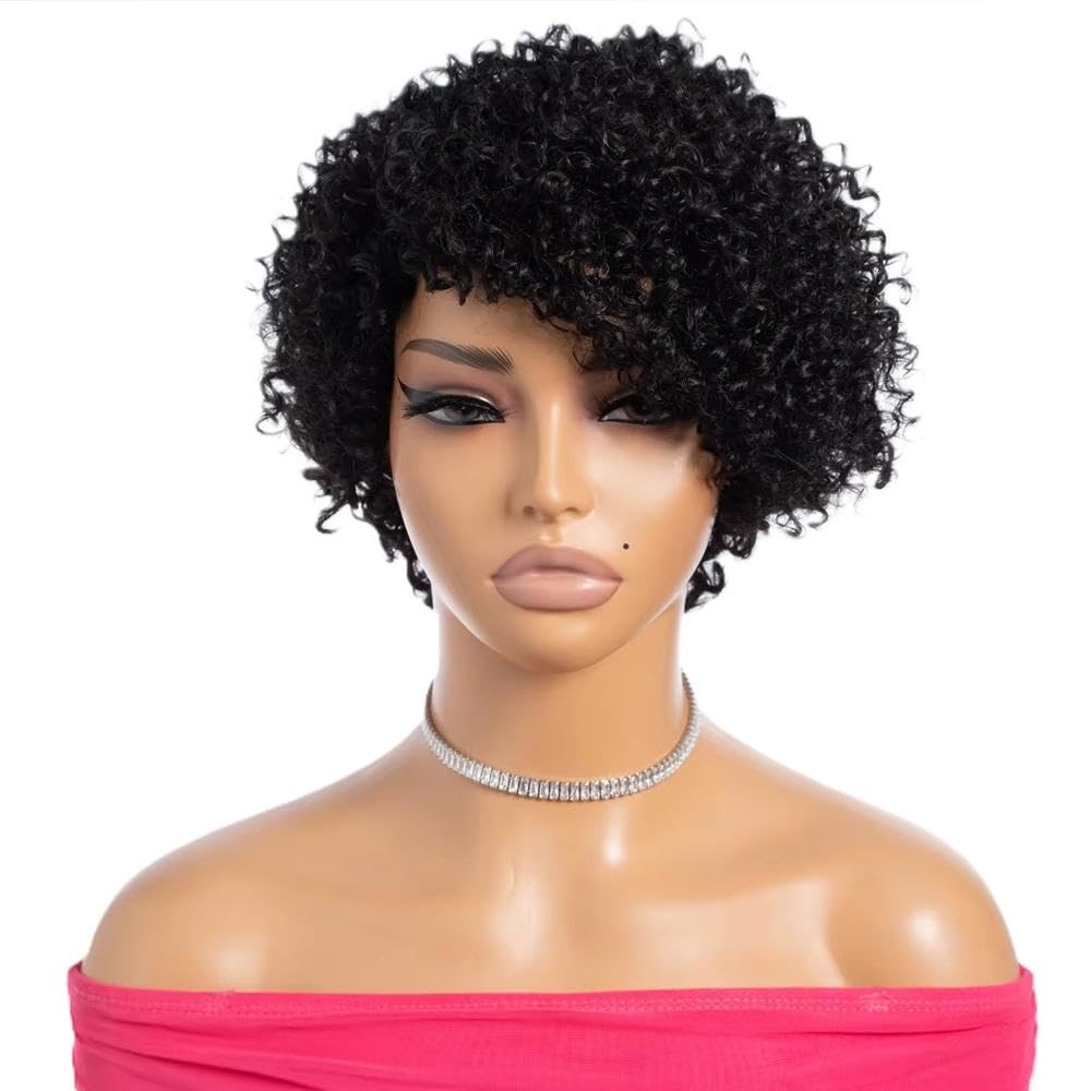 Haarpflege 100% Echthaar Lange Verworrene Lockige Bob-Perücke Für Frauen Vollständig Maschinell Hergestellt Ohne Kleber(Black)