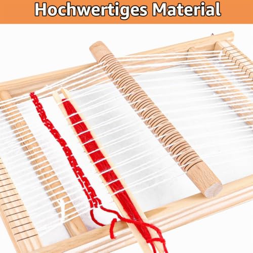 Holz-Webrahmen Set 40x27 cm mit Webschiffchen, Kamm, Wendestab und Garn – Bild 3