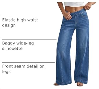 GRAPENT Womens Wide Leg Jeans High Rise Pull On Elastic Waist Denim Pants