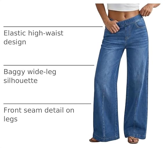 GRAPENT Womens Wide Leg Jeans High Rise Pull On Elastic Waist Denim Pants