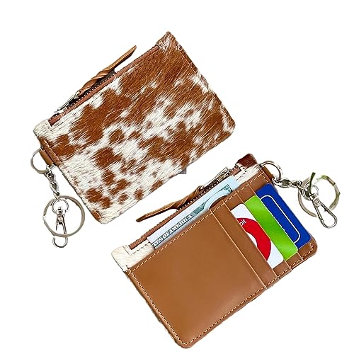 Stylish Cowhide Keychain Wallet with Credit Card Holder Coin Purse