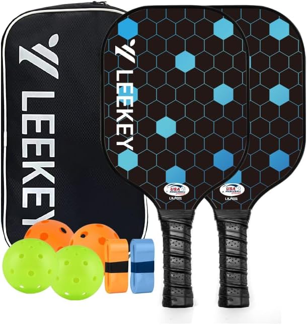 Miniatura 1 de LEEKEY Pickleball Paddles Set of 2 - USAPA Approved Fiberglass Pickleball Racket, Racquet Made of Polypropylene Honeycomb Core,Lightweight Design