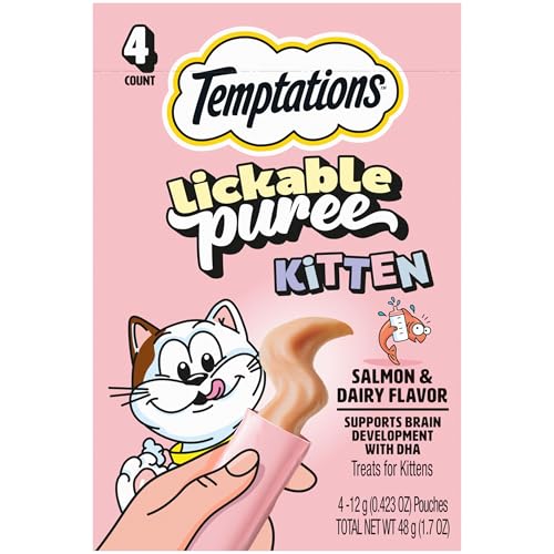 Temptations Lickable Puree Kitten Cat Treats, Salmon & Dairy, 4 Count, 11pk