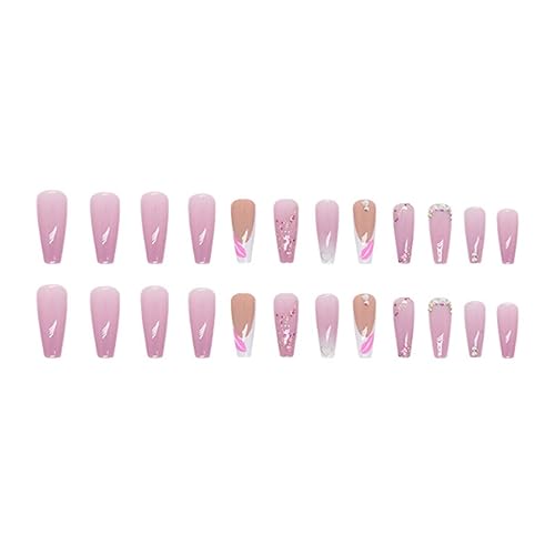 Miniatura 5 de Gifiky Uñas postizas largas tipo ataúd, uñas francesas a presión, uñas degradadas, uñas acrílicas lindas con forma de remolino, para mujeres y