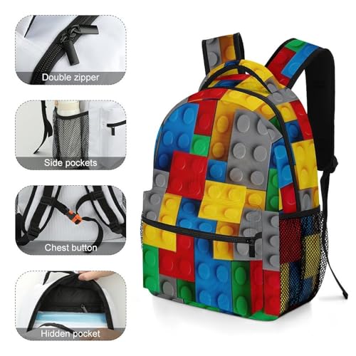 Colorful Bricks Colorful Building Blocks Teens School Backpack Bookbag For Travel Laptop Bag Kids Boys And Girls Back To School Gifts4