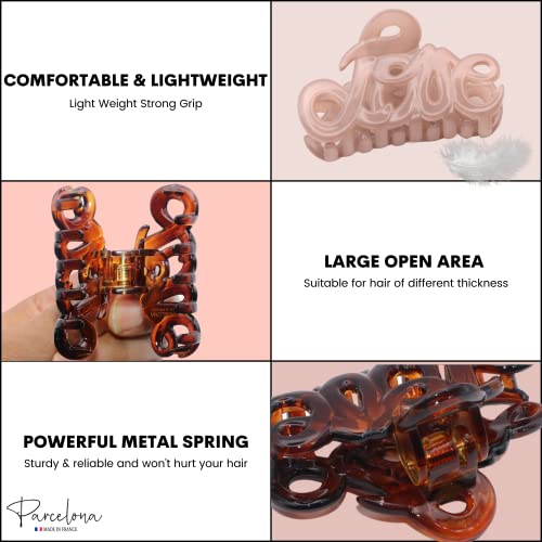 Parcelona French Love Small 2 1/4" Blush Pink And Tortoise Shell Celluloid Set Of 2 Claw Clips Covered Spring Durable Fashion Hair Styling Clips Women Hair Accessories Girls Hair Clips, Made In France #TOP1