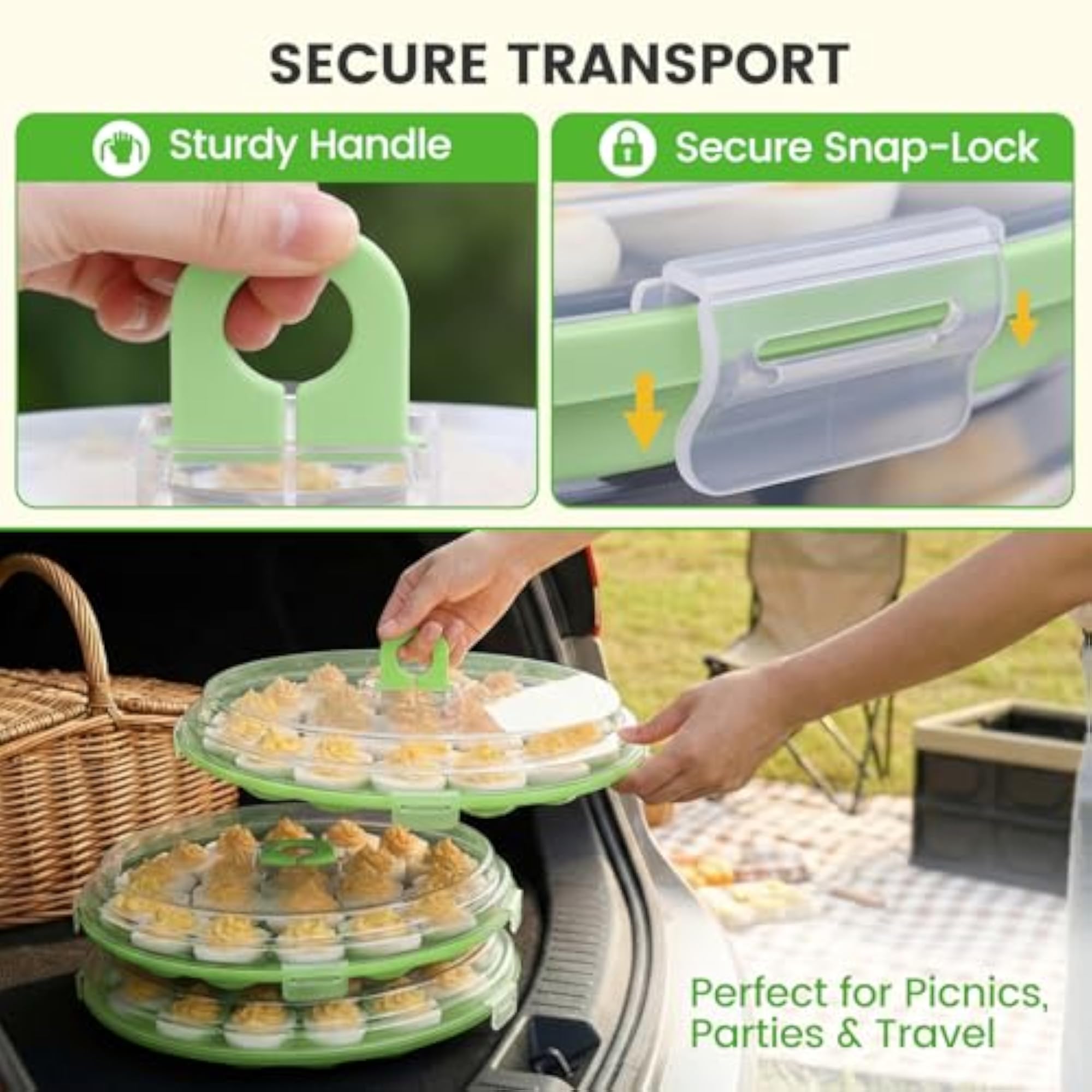 Deviled Egg Tray with Lid, 3PCS Round Egg Holders Portable Deviled Egg Platter