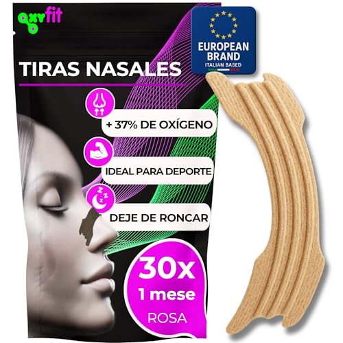 OXYFIT® | Tiras Nasales Antironquidos (Nasal Strips) para Dejar de Roncar y Respirar Mejor | Dilatador Nasal Adhesivo para Congestión y Deporte | (Rosa   30)