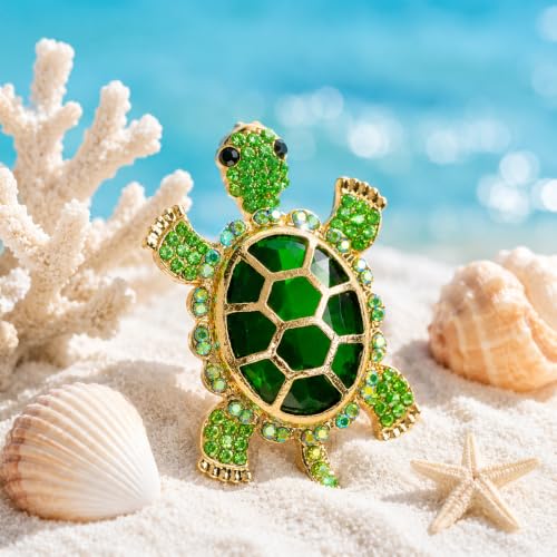 Image of 8Pcs Turtle Lapel Pin Brooch Rhinestone Green Tortoise Crystal Enamel Gift