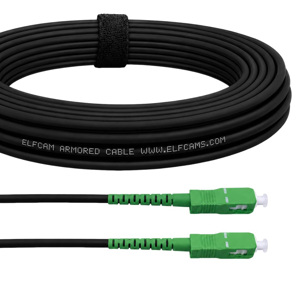 Elfcam® - Stalowy kabel światłowodowy, odpowiedni do instalacji na zewnątrz i wewnątrz, kompatybilny z Orange SFR Bouygues, SC/APC do SC/APC jednomodowy czarny, 20M