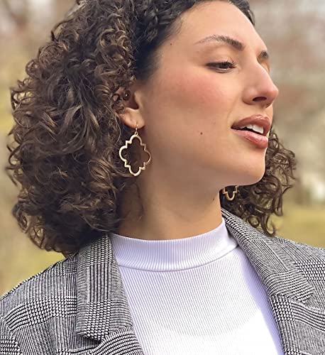 POMINA Quatrefoil Clover Gold Dangle Drop Earrings Gold Silver Two Tone Textured Trendy Fashion Earrings for Women4