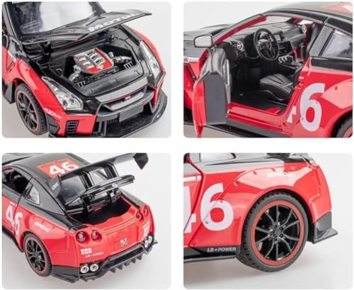 Image of 1:24 Scale Niss-aan Skyline Ares GTR R-35 Model Alloy Metal Pull Back Toy car for Kids with Openable Doors & Light, Music Toy Vehicle for Kids (Nissaan Skyline Ares GTR R-35 (Red))