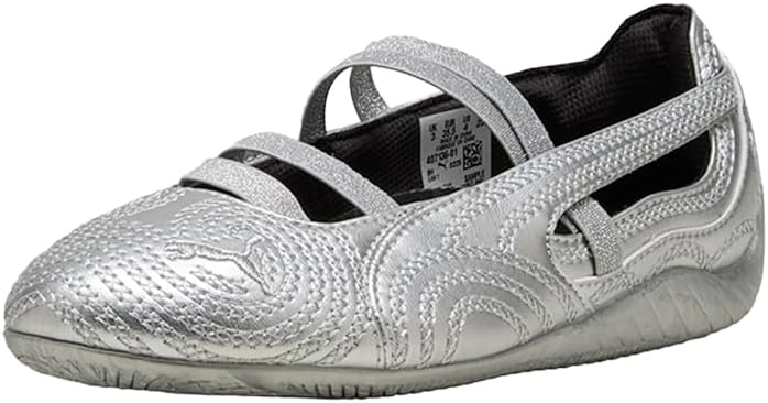 PUMA Kids Girls Wicked Speedcat Metallic Embroidered Ballet Flats Casual - Silver - Image 2