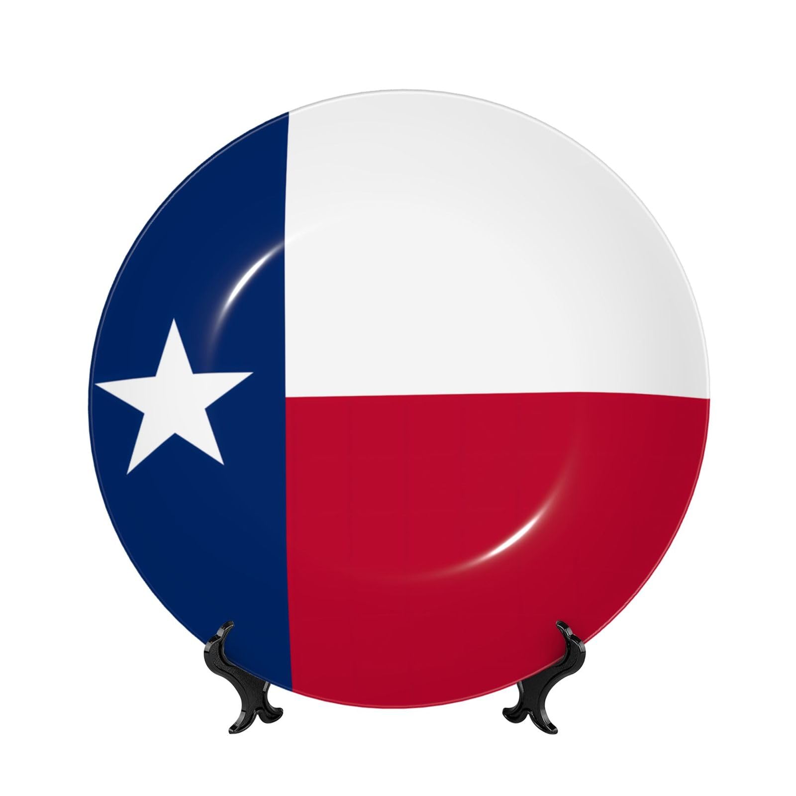 SXZVVBN Flag of Texas Bone China Decorative Plate Art with Stand Removable Adhesive Hanging for Home Office 8in（20cm）