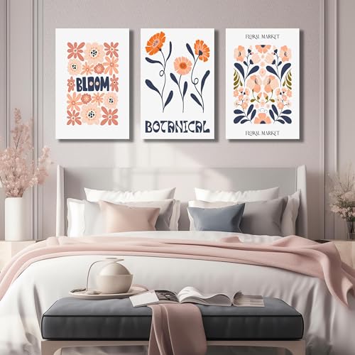 Image of SKYRISE Floral Canvas Wall Art Set of 3, Rustic Botanical Canvas Paintings Prints ArtWork for Living Room, Vintage Flower Pictures for Farmhouse Dining Room Hallway Bedroom Wall Decor 24 inchx36 inch