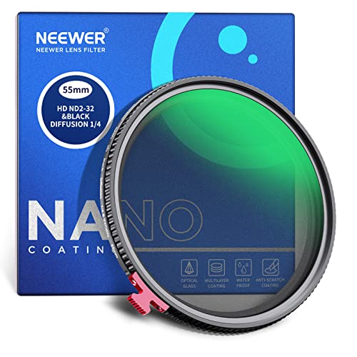 NEEWER 55mm Black Diffusion 1/4 Effect with ND2-ND32 Variable ND Filter 2 in 1