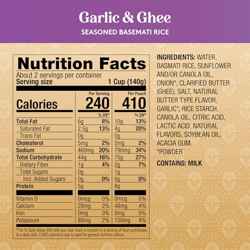 Royal Garlic & Ghee Basmati Rice - Ready to Heat Basmati Rice - (4 Pack) 8.5 oz Microwaveable Pouch