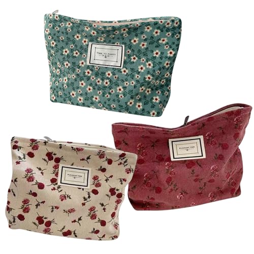 MLPKOI 3 Piezas Neceser Maquillaje Mujer, Bolsa de Cosméticos, Neceser de Maquillaje Floral, Nneceser de Viaje con Cremallera, Bolsas de Maquillajee, Multifunctional Organizador para Mujeres y Niñas