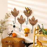 Leinuosen 4 Pcs Dinosaur Decor Wall Hooks Wooden Dinosaur Themed Towel Coat Hooks Wall Mounted Dino Shelf Decorations for Bedroom Room Home