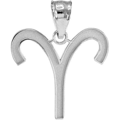 Satin Finish 10k White Gold Personalized Aries Zodiac Sign Charm Pendant