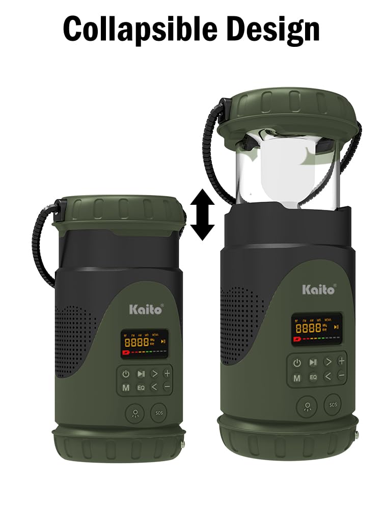 Kaito KL101 Linterna y linterna de emergencia para camping, manivela y energía solar, batería recargable de 5000 mAh, radio AM/FM/clima, impermeable, alarma SOS, carga USB